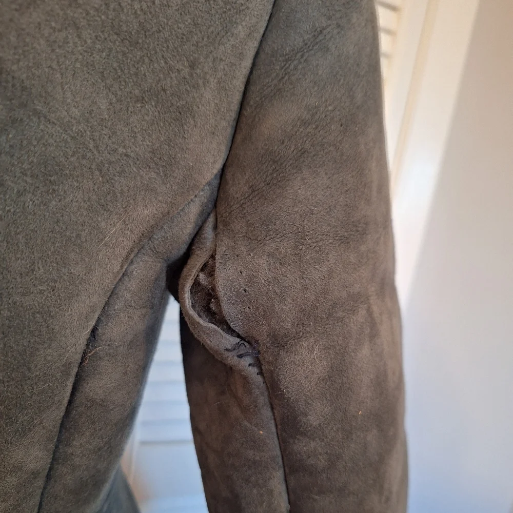 RARE vtg 1980s Antartex Scotland Sheepskin Gray Double-Breasted Coat Sz Small - Picture 4 of 7